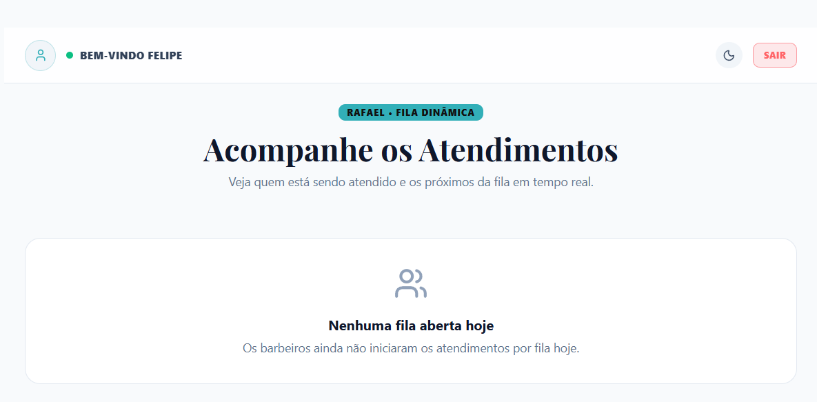 Tela de fila dinâmica do cliente no sistema MeuCorteJá